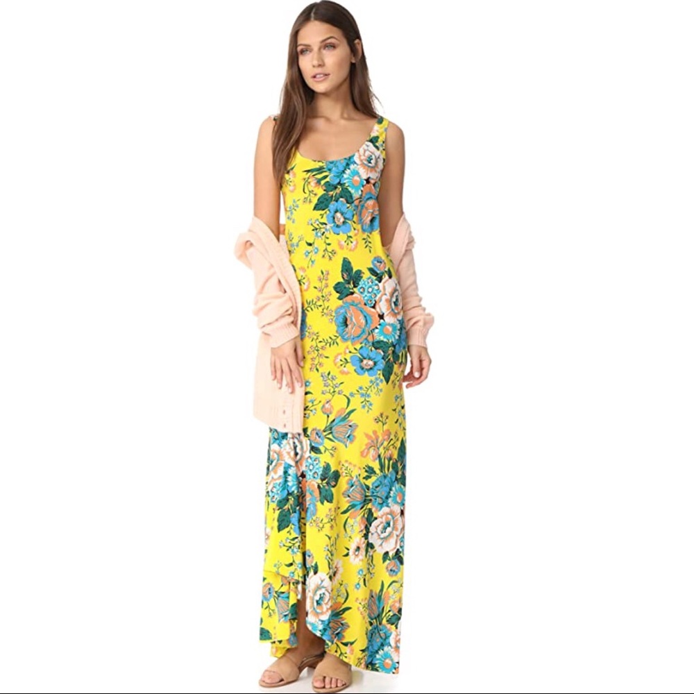 DIANE VON FURSTENBERG 100% silk yellow floral bias cut maxi slip dress 4